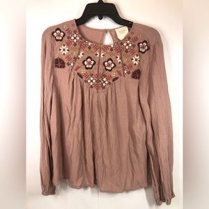 Francescas Harper Heritage Small Mauve Pink Embroidered Peasant Top Bohemian